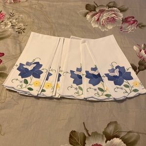 Linen Tea Towels, Applique Set of 6 Tea Towels, Vintage 100% cotton